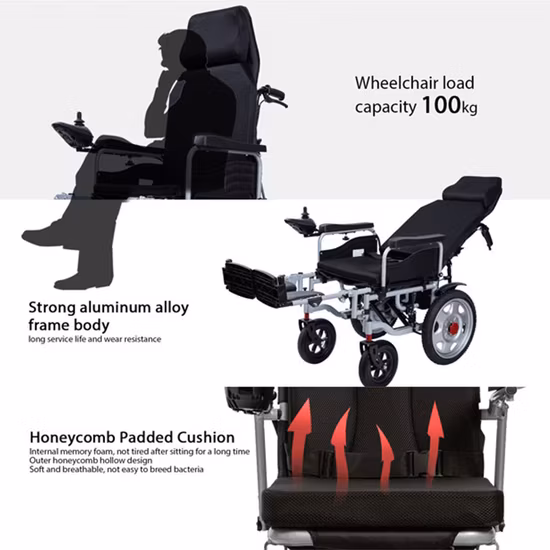 Fauteuil roulant électronique pliant fournitures de thérapie de réadaptation fauteuil roulant électrique inclinable à dossier haut pour personnes âgées et handicapées